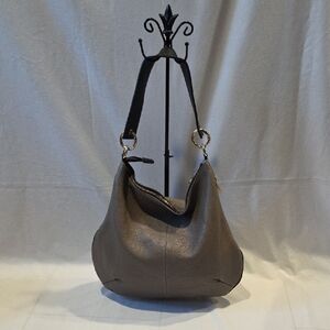 Valentina Taupe/Black Pebble Leather Hobo Shoulder Bag